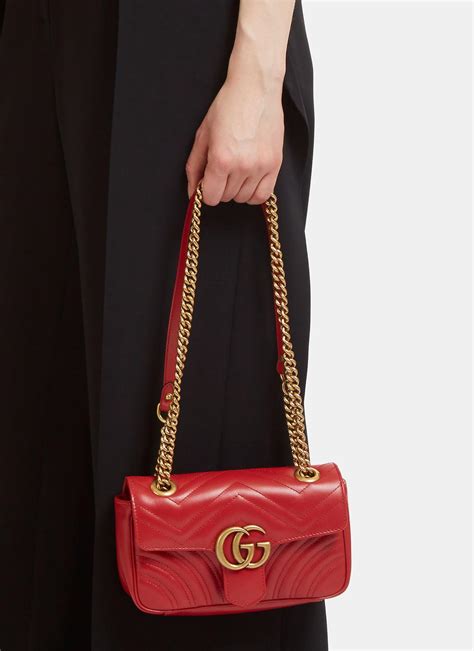 gucci red mini gg marmont chain bag